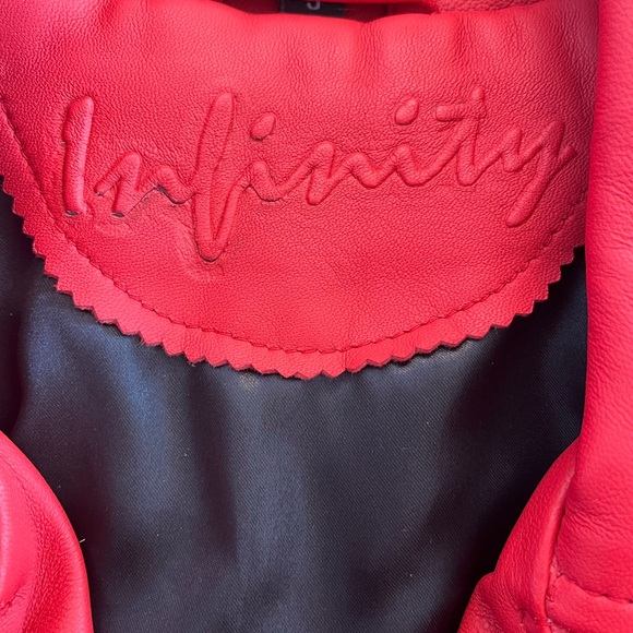 INFINITY Men's Bold Red Lambskin Leather Moto Jacket size S - Picture 6 of 10